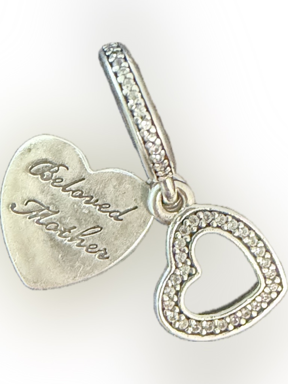 Genuine Pandora Beloved Mother Silver Heart / Cubic Zirconia Charm Pendant